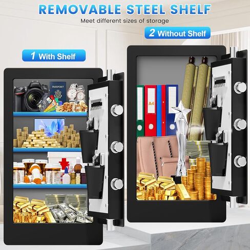 صندوق آمن بيومتري كبير بطول 23.62 سم، خزائن منزلية مقاومة للماء، مستندات آمنة مع حجرة سفلية مخفية، تنبيهات مزدوجة مضادة للسرقة، وضع كتم الصوت، أمان رقمي للمنزل والعمل in Kuwait