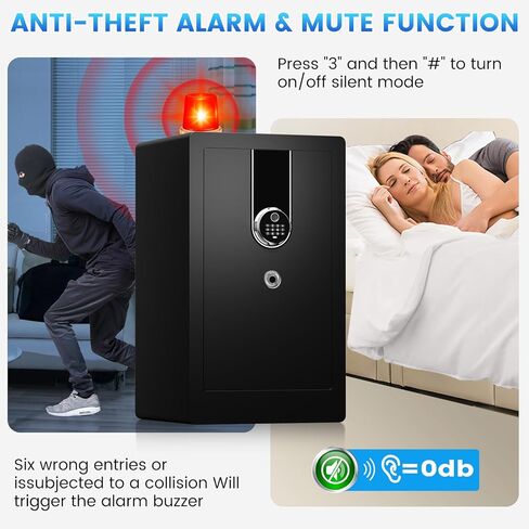 صندوق آمن بيومتري كبير بطول 23.62 سم، خزائن منزلية مقاومة للماء، مستندات آمنة مع حجرة سفلية مخفية، تنبيهات مزدوجة مضادة للسرقة، وضع كتم الصوت، أمان رقمي للمنزل والعمل in Kuwait