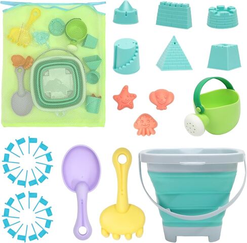 RACPNEL Beach Toys with Collapsible Bucket，Mesh Bag for Kids Ages 3-12 in Kuwait
