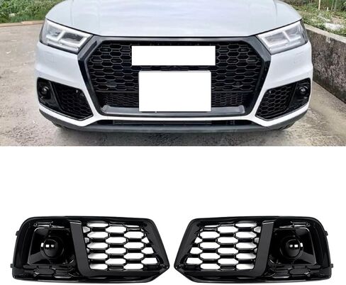 Gloss Black Fog Light Grille Fit for Audi Q5 S-Line 2018-2020 With Decorative ACC Cover Honeycomb Mesh Fog Light Covers in Kuwait