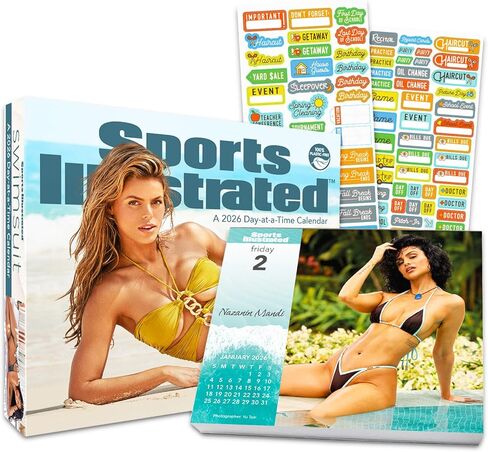 تقويم نماذج الشاطئ الرياضية المصورة لعام 2026 - حزمة تقويم فاخرة من يوم إلى يوم مع أكثر من 100 ملصق تذكير | هدايا Pinup واللوازم المكتبية in Kuwait