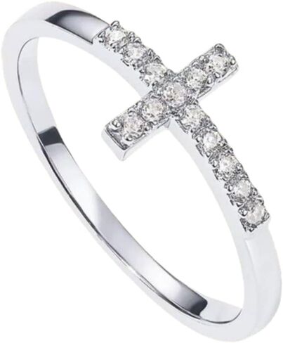 Gold/Silver Cross Rings for Women Cubic Zirconia Diamond Stackable Ring Simple Minimalist Faith Religious Personalized Fashion Catholic Jewelry Eternity Promise Infinity Wedding Band for Her in Kuwait