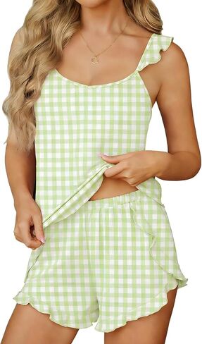 Ekouaer Womens Pajama Sets Ruffle Cami Top and Shorts 2 Piece Lounge Set Sleepwear, Summer Comfy Cute Bridal Pajama for Women in Saudi Arabia