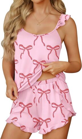 Ekouaer Womens Pajama Sets Ruffle Cami Top and Shorts 2 Piece Lounge Set Sleepwear, Summer Comfy Cute Bridal Pajama for Women in Saudi Arabia
