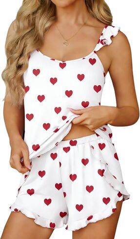 Ekouaer Womens Pajama Sets Ruffle Cami Top and Shorts 2 Piece Lounge Set Sleepwear, Summer Comfy Cute Bridal Pajama for Women in Saudi Arabia