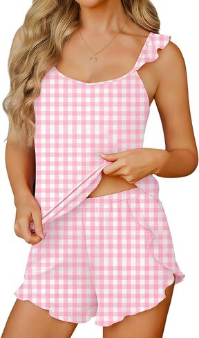 Ekouaer Womens Pajama Sets Ruffle Cami Top and Shorts 2 Piece Lounge Set Sleepwear, Summer Comfy Cute Bridal Pajama for Women in Saudi Arabia