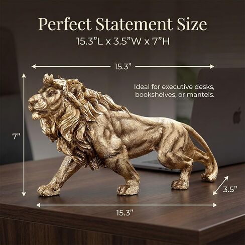 15 Inch Luck Lion Statue Figurine Sculpture Resin Collectible Gifts for Lion Noble Office Home Decor Desk Accessories Decoration Garden Figurines Outdoor Decor Gold (Gold) in Kuwait