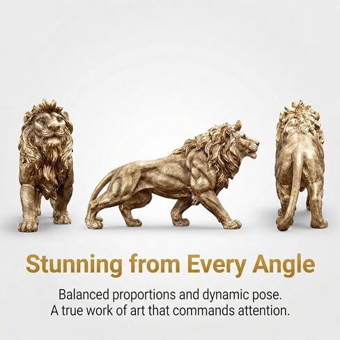 15 Inch Luck Lion Statue Figurine Sculpture Resin Collectible Gifts for Lion Noble Office Home Decor Desk Accessories Decoration Garden Figurines Outdoor Decor Gold (Gold) in Kuwait