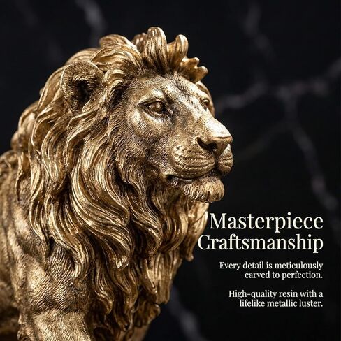 15 Inch Luck Lion Statue Figurine Sculpture Resin Collectible Gifts for Lion Noble Office Home Decor Desk Accessories Decoration Garden Figurines Outdoor Decor Gold (Gold) in Kuwait