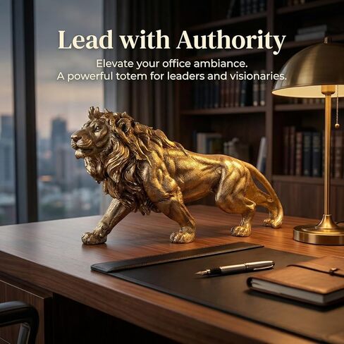 15 Inch Luck Lion Statue Figurine Sculpture Resin Collectible Gifts for Lion Noble Office Home Decor Desk Accessories Decoration Garden Figurines Outdoor Decor Gold (Gold) in Kuwait