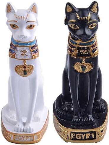 Stock Show 2Pcs/Pack Ancient Egypt Kitty Egyptian Bastet Cat Resin Crafts Statue Ornaments Cute Novelty Cat Resin Home Office Bar Decoration Collectible Bastet Sculpture in Kuwait