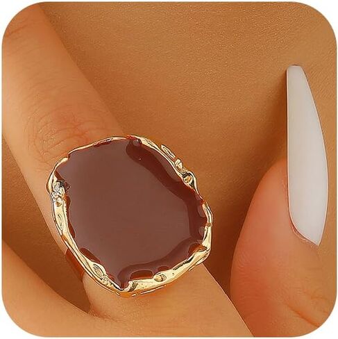 Chunky Gold Big Black CZ Enamel Drip Rings for Women Statement, Unique Large Crystal Silver Cocktail Ring Set Punk Geometric Jewelry Accessories Gifts in Kuwait