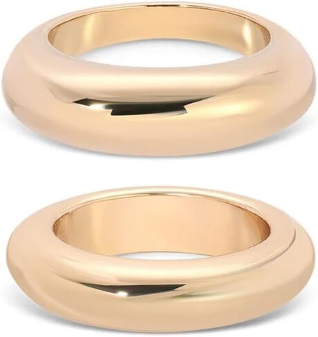 Ettika Modern Minimalist Dome Ring. 18K Gold Plated Rings for Women, 2Pcs Stackable Ring Set Bands for Women, Size 8 in Saudi Arabia