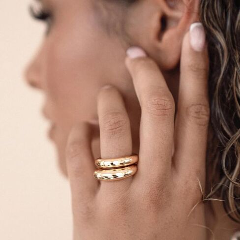 Ettika Modern Minimalist Dome Ring. 18K Gold Plated Rings for Women, 2Pcs Stackable Ring Set Bands for Women, Size 8 in Saudi Arabia