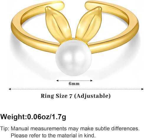 Easter Ring for Women Cute Bunny Rabbit Pearl Open Ring 14K Gold Plated Adjustable Band Statement Animal Ring Holiday Jewelry Gift in Kuwait