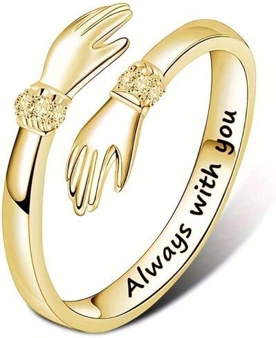 Adjustable Friendship Ring with Embrace Hands Design for Women, Zirconia Engraved Jewelry Gift for Friend or Sister in Saudi Arabia