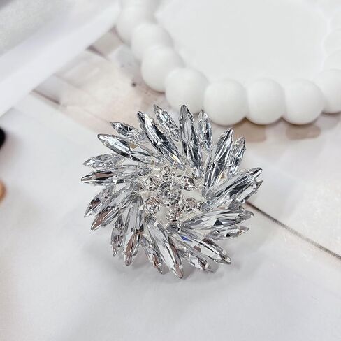 Silver Rhinestone Blossom Flower Big Cocktail Statement Ring for Women Adjustable Exaggerate Comfort Fit Large Floral Open Marquise Crystal Petal Cluster Finger Rings Bridal Wedding Party Prom Jewelry in Saudi Arabia