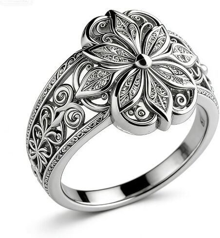 Chunky Gold Flower Ring For Women, Dainty Hollow-Out Engraved Plumeria Flower Pattern Design Ring Hawaiian Princess Scroll Promise Stackable Wedding Engagement Jewelry Gift in Kuwait