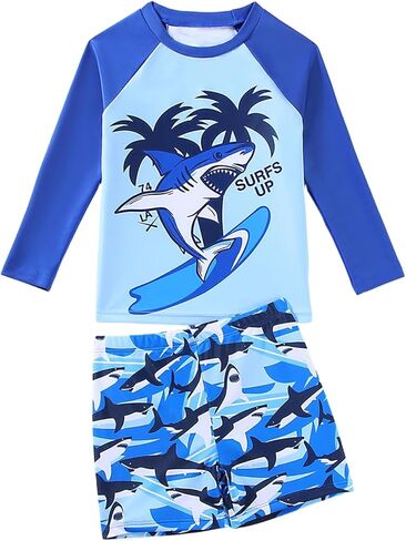 Toddler Boy Swimsuit Boys Swim Set 2 Piece Long Sleeve Boys Swimming Shirt Trunks Rash Guard Bathing Suits in Kuwait