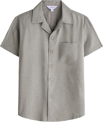Boys Linen Shirts Button Down Short Sleeve Casual Summer Beach Shirt Cuban Collared Shirt with Pocket in Kuwait