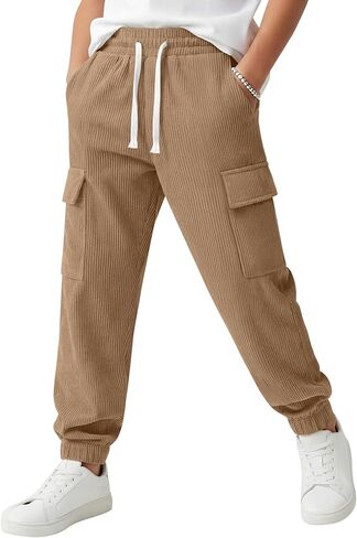 Boys Corduroy Sweatpants Cargo Athletic Jogger Baggy Elastic Waist Casual Kids Pull on Basic Pants with Pockets in Kuwait