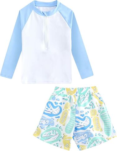 Boys Rash Guard Swimsuits 2 Piece Swim Set Zipper Long Sleeve Bathing Suit with Swim Trunks 3-12Y in Saudi Arabia