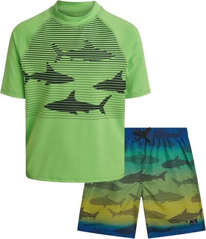 مجموعة سباحة للأولاد من Big Chill - قطعتان سريع الجفاف بعامل حماية من الأشعة فوق البنفسجية 50+ قميص سباحة للحماية من الطفح الجلدي بأكمام قصيرة وسروال سباحة للأولاد in Kuwait
