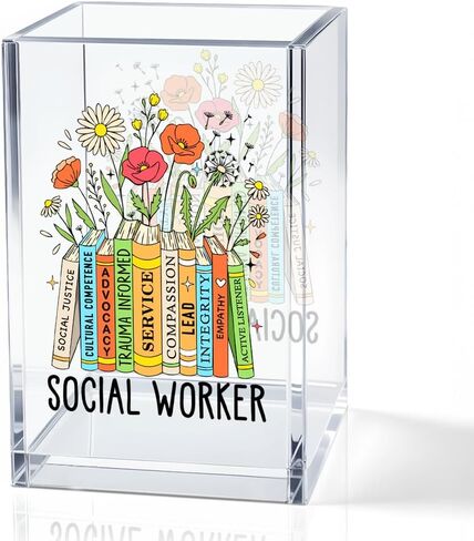 Social Worker Acrylic Cosmetic Pencil Holder Cup, Floral Books Pen Holder for Office Desk Accessories for Social Worker, Social Work Appreciation Gifts, Marker Holder, Funny MSW Thank You Gifts in Saudi Arabia