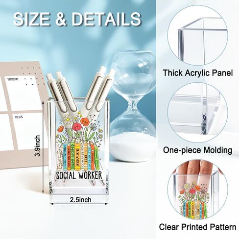 Social Worker Acrylic Cosmetic Pencil Holder Cup, Floral Books Pen Holder for Office Desk Accessories for Social Worker, Social Work Appreciation Gifts, Marker Holder, Funny MSW Thank You Gifts in Saudi Arabia