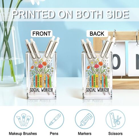 Social Worker Acrylic Cosmetic Pencil Holder Cup, Floral Books Pen Holder for Office Desk Accessories for Social Worker, Social Work Appreciation Gifts, Marker Holder, Funny MSW Thank You Gifts in Saudi Arabia