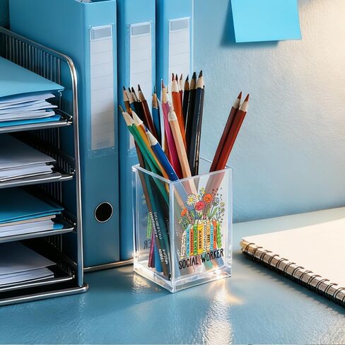 Social Worker Acrylic Cosmetic Pencil Holder Cup, Floral Books Pen Holder for Office Desk Accessories for Social Worker, Social Work Appreciation Gifts, Marker Holder, Funny MSW Thank You Gifts in Saudi Arabia