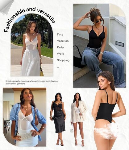 Nebility Shapewear Bodysuits for Women Tummy Control Slimming V Neck Shapewear Bodysuit Thong Body shaper with Underwire in Saudi Arabia