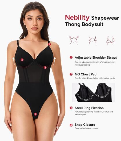 Nebility Shapewear Bodysuits for Women Tummy Control Slimming V Neck Shapewear Bodysuit Thong Body shaper with Underwire in Saudi Arabia