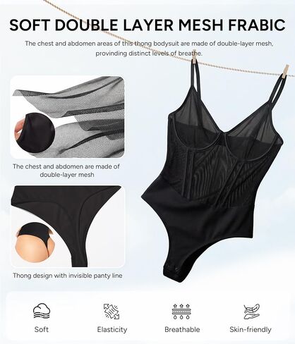 Nebility Shapewear Bodysuits for Women Tummy Control Slimming V Neck Shapewear Bodysuit Thong Body shaper with Underwire in Saudi Arabia