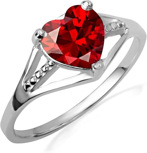 Women's 925 Sterling Silver 1.3mm Personalized Birthstone Heart Shaped Beaded White Cubic Zirconia Gemstone Solitaire Ring - Choice of Birthstone and Ring Size in Kuwait