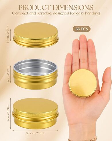 65 قطعة من علب الصفيح المصنوعة من الألومنيوم بوزن 1 أونصة مع أغطية، وحاويات مستحضرات التجميل بحجم مناسب للسفر وقابلة لإعادة الملء، وحاويات بلسم الشفاه، وعلب صغيرة مع أغطية للمرهم، وألواح اللوشن، ومرطب اللحية، والشموع in Kuwait