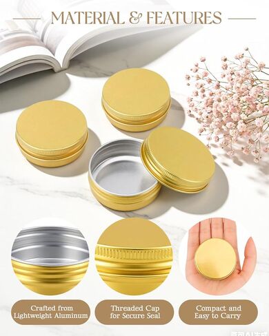 65 قطعة من علب الصفيح المصنوعة من الألومنيوم بوزن 1 أونصة مع أغطية، وحاويات مستحضرات التجميل بحجم مناسب للسفر وقابلة لإعادة الملء، وحاويات بلسم الشفاه، وعلب صغيرة مع أغطية للمرهم، وألواح اللوشن، ومرطب اللحية، والشموع in Kuwait