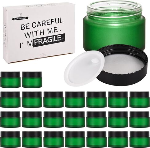 برطمانات زجاجية بلوري سوداء مع أغطية - حاويات مستحضرات تجميل فارغة صغيرة لصنع الشموع والمستحضرات والكريمات والبلسم والحرف اليدوية - عبوة من 24 قطعة (أسود بلوري، 4 أونصة) in Kuwait