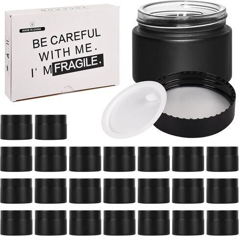 Black Frosted Glass Jars with Lids - Small Empty Cosmetic Containers for Making Candles andLotions, Creams, Balmss and DIY Crafts - Pack of 24 (Black Frosted, 4oz) in Saudi Arabia