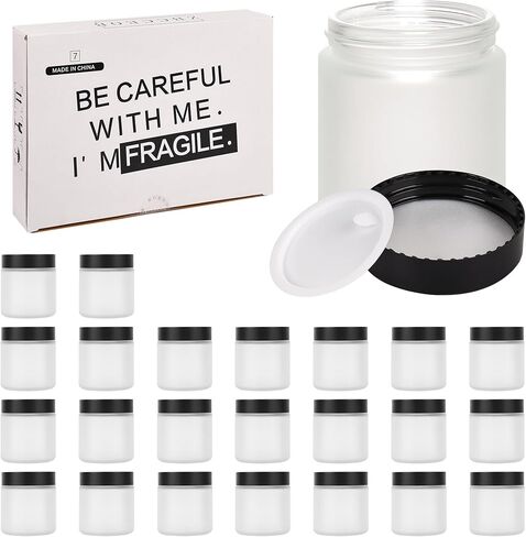Black Frosted Glass Jars with Lids - Small Empty Cosmetic Containers for Making Candles andLotions, Creams, Balmss and DIY Crafts - Pack of 24 (Black Frosted, 4oz) in Saudi Arabia