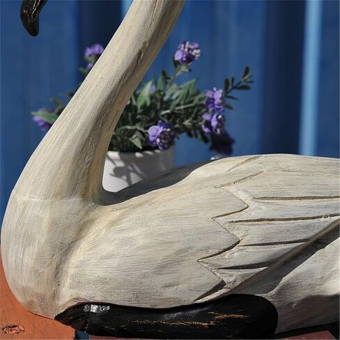 قطعتان من تمثال البجعة الخشبية الأنيقة بجعة بيضاء، تمثال أوزة منحوت يدويًا لتزيين المناظر الطبيعية المنزلية، فن نحت طائر البجعة لتزيين المنزل والزفاف in Kuwait