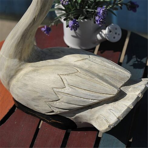 قطعتان من تمثال البجعة الخشبية الأنيقة بجعة بيضاء، تمثال أوزة منحوت يدويًا لتزيين المناظر الطبيعية المنزلية، فن نحت طائر البجعة لتزيين المنزل والزفاف in Kuwait