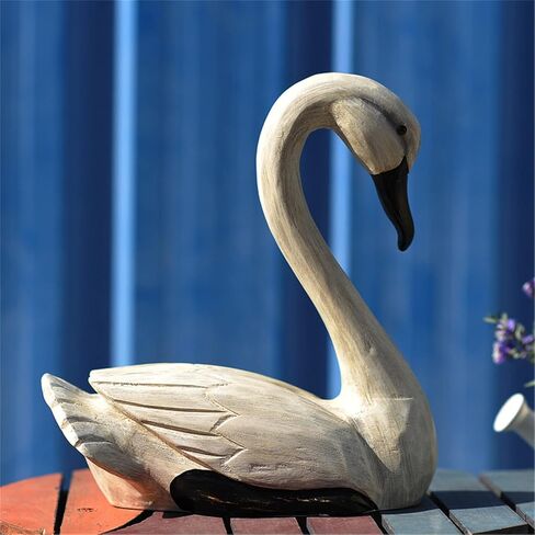 قطعتان من تمثال البجعة الخشبية الأنيقة بجعة بيضاء، تمثال أوزة منحوت يدويًا لتزيين المناظر الطبيعية المنزلية، فن نحت طائر البجعة لتزيين المنزل والزفاف in Kuwait
