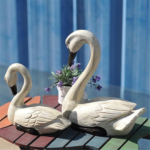 قطعتان من تمثال البجعة الخشبية الأنيقة بجعة بيضاء، تمثال أوزة منحوت يدويًا لتزيين المناظر الطبيعية المنزلية، فن نحت طائر البجعة لتزيين المنزل والزفاف in Kuwait