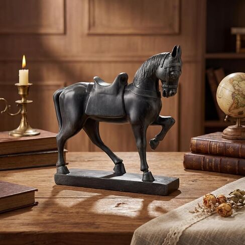 Polystone Horse Statue Home Decor Decorative Prancing Horse Sculpture Vintage Traditional Decorative Statue Desktop Home Decoration, 11" x 3.6" x 11", Brown in Saudi Arabia