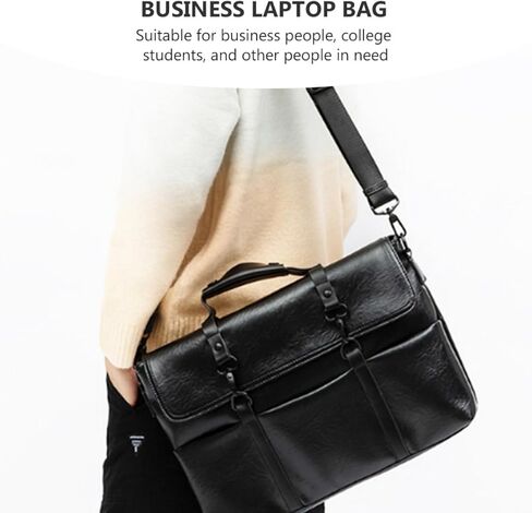 Sewroro Business Laptop Bag and Portable Portfolio Shoulder Bag for Men Pu Leather 14-inch Briefcase in Black Travel and Business Use in Saudi Arabia