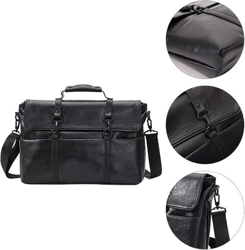 Sewroro Business Laptop Bag and Portable Portfolio Shoulder Bag for Men Pu Leather 14-inch Briefcase in Black Travel and Business Use in Saudi Arabia