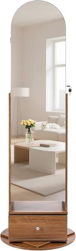 VEVOR 360° Swivel Jewelry Cabinet, 65.1-inch Tall, Full-Length Mirror with Storage, Standing Rotatable Jewelry Armoire Organizer, Lockable with 2 Keys, Accessory Pouches, Storage Shelves and Drawer in Saudi Arabia