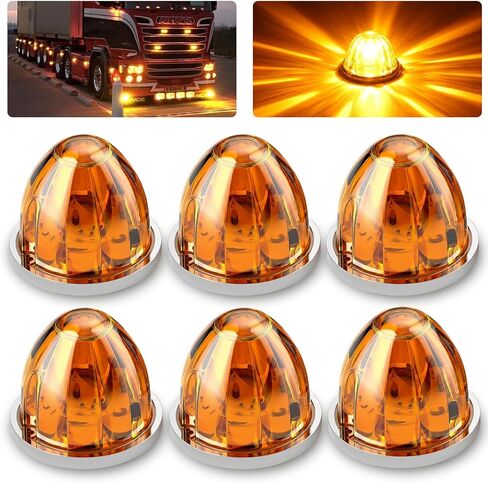 Aila 2Pcs Amber Watermelon LED Marker Lights for Truck, Dual Function Strobe + Steady Modes, 12V-24V Waterproof Cab Clearance Lights with Chrome Bezel for Truck Trailer Semi RV Bus Van in Kuwait