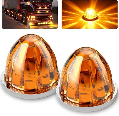 Aila 2Pcs Amber Watermelon LED Marker Lights for Truck, Dual Function Strobe + Steady Modes, 12V-24V Waterproof Cab Clearance Lights with Chrome Bezel for Truck Trailer Semi RV Bus Van in Saudi Arabia